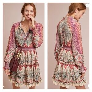 SIDDHARTHA BANSAL Anthropologie Dakota Long Sleeve Peasant Mini Dress Small
